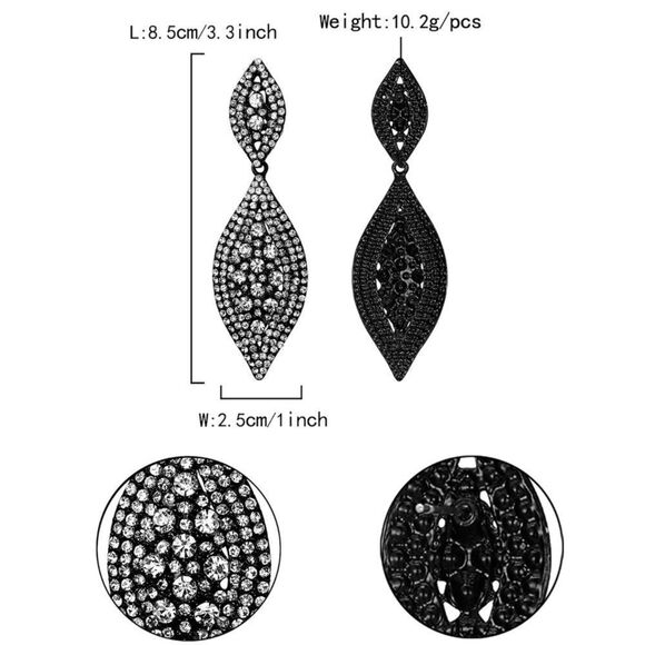 Carbon Black with White Diamond Crystal Double Leaf Chandelier Post Earrings - Picture 5 of 5